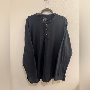 LL Bean Mens Henley Shirt Size XXL Traditional Fit Black Long Sleeve Crewneck
